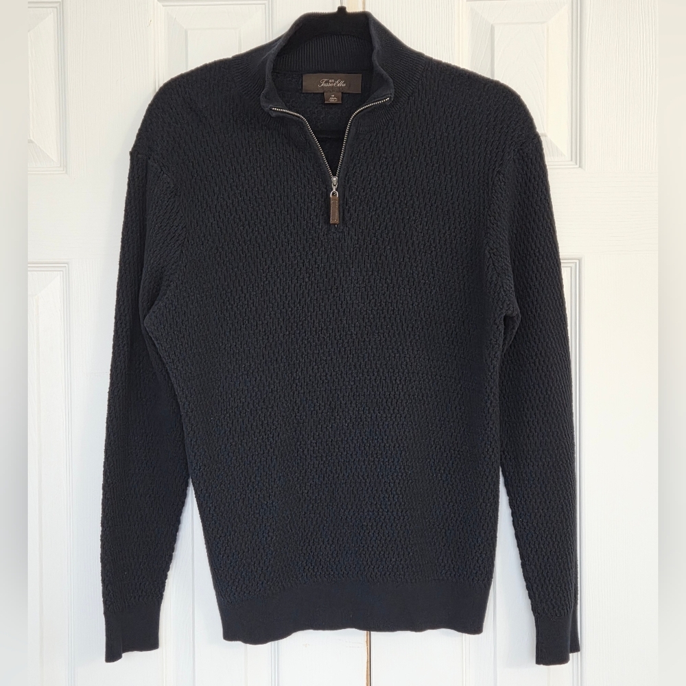 MENS TASSO ELBA NAVY BLUE HALF ZIP WAFFLE KNIT SWEATER MEDIUM